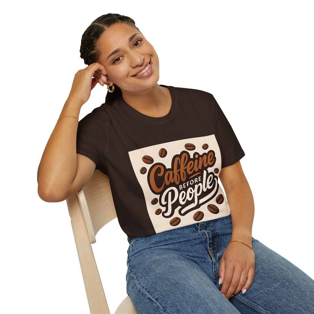 Caffeine Before People T-Shirt, Funny Coffee Lover Tee, Unisex Casual Wear, Gift for Coffee Enthusiasts, Great for Birthdays & Holidays