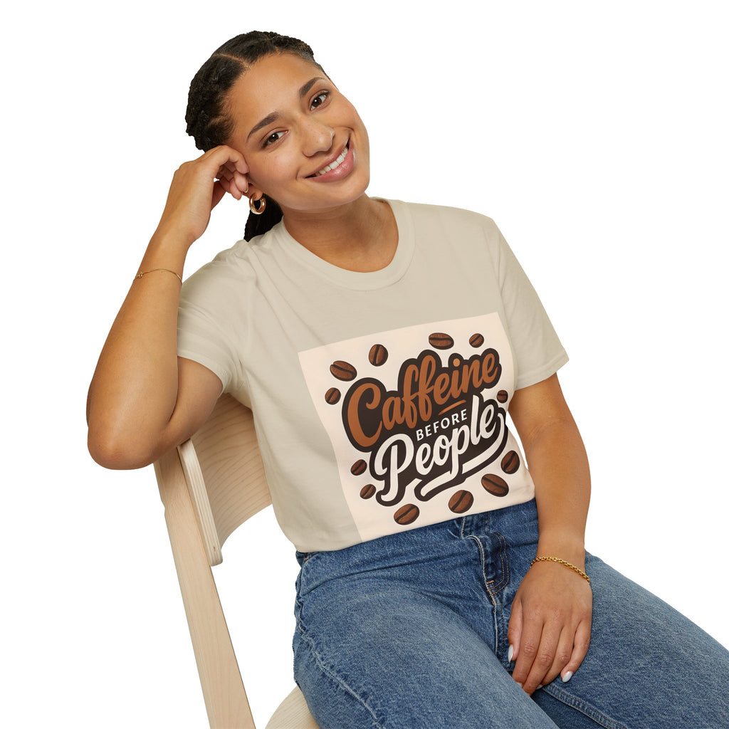 Caffeine Before People T-Shirt, Funny Coffee Lover Tee, Unisex Casual Wear, Gift for Coffee Enthusiasts, Great for Birthdays & Holidays